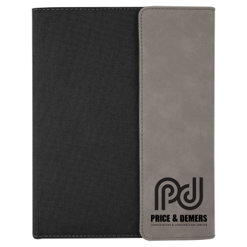 7" x 9" Gray Laserable Leatherette / Black Canvas Portfolio with Notepad
