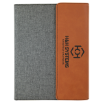 7" x 9" Rawhide Laserable Leatherette / Gray Canvas Portfolio with Notepad