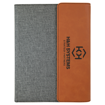 7" x 9" Rawhide Laserable Leatherette / Gray Canvas Portfolio with Notepad