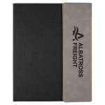 9 1/2" x 12" Gray Laserable Leatherette / Black Canvas Portfolio w / Notepad