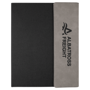 9 1/2" x 12" Gray Laserable Leatherette / Black Canvas Portfolio w / Notepad