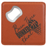 4" x 4" Square Basketball Laserable Leatherette Bottle Opener Coaster