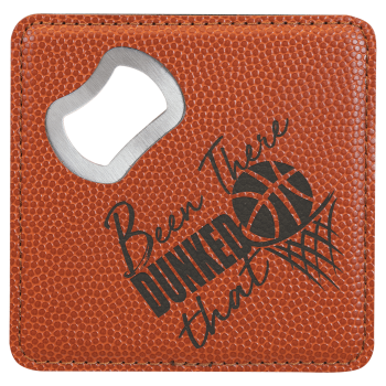 4" x 4" Square Basketball Laserable Leatherette Bottle Opener Coaster