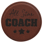 4" Round Football Laserable Leatherette Coaster