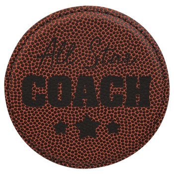 4" Round Football Laserable Leatherette Coaster