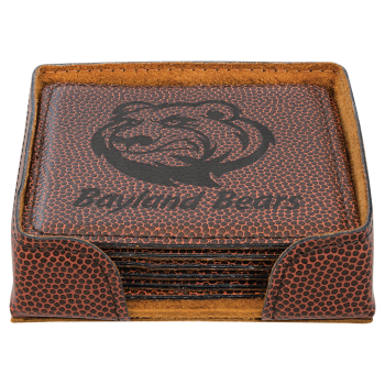 4" x 4" Football Square Laserable Leatherette 6-Coaster Set