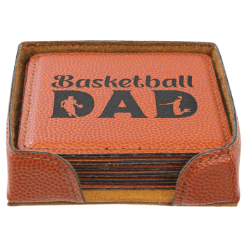 4" x 4" Basketball Square Laserable Leatherette 6-Coaster Set