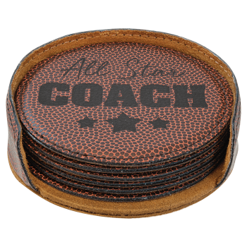 4" Football Round Laserable Leatherette 6-Coaster Set