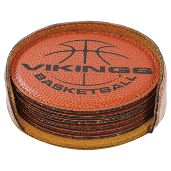 4" Basketball Round Laserable Leatherette 6-Coaster Set