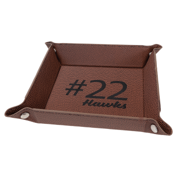 6" x 6" Football Laserable Leatherette Snap Up Tray with Silver Snaps