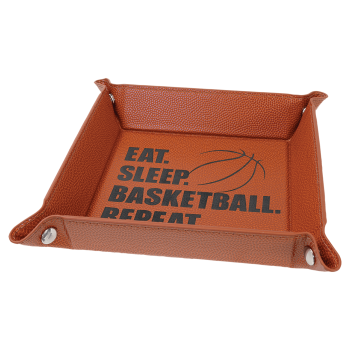 6" x 6" Basketball Laserable Leatherette Snap Up Tray with Silver Snaps