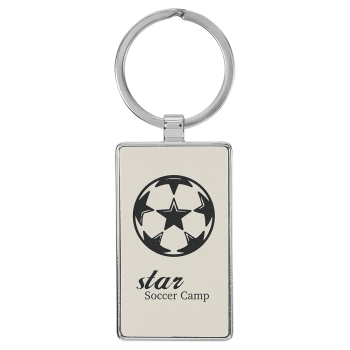 2 3/4" x 1 1/4" Laserable Leatherette/Metal White Rectangle Keychain