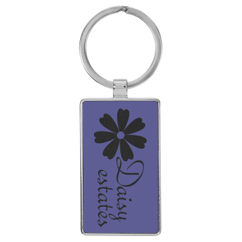 2 3/4" x 1 1/4" Laserable Leatherette/Metal Purple Rectangle Keychain