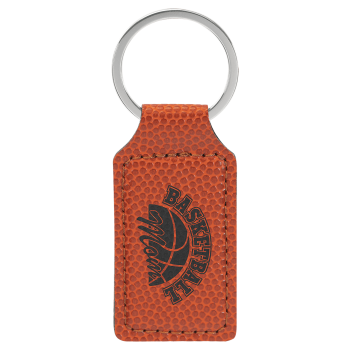 2 3/4" x 1 1/4" Basketball Laserable Leatherette Rectangle Keychain