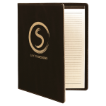 9 1/2" x 12" Black/Gold Laserable Leatherette Portfolio with Notepad