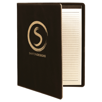 9 1/2" x 12" Black/Gold Laserable Leatherette Portfolio with Notepad
