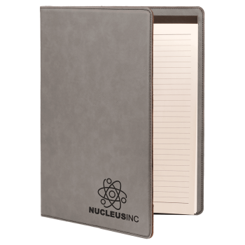 9 1/2" x 12" Gray Laserable Leatherette Portfolio with Notepad