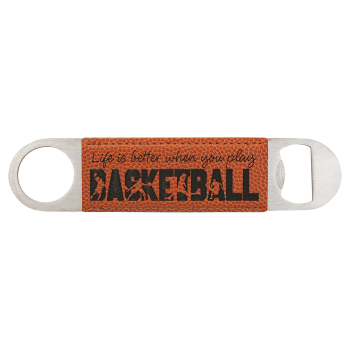1 1/2" x 7" Basketball Laserable Leatherette Bottle Opener