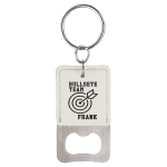 Rectangle White Laserable Leatherette Bottle Opener Keychain