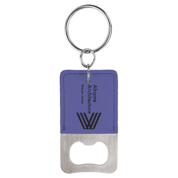 Rectangle Purple Laserable Leatherette Bottle Opener Keychain