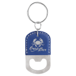 Oval Blue/Silver Laserable Leatherette Bottle Opener Keychain