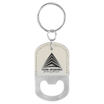 Oval White Laserable Leatherette Bottle Opener Keychain