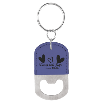 Oval Purple Laserable Leatherette Bottle Opener Keychain