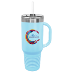 Polar Camel 40 oz. Light Blue Travel Mug with Snap Lid & Straw