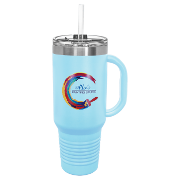 Polar Camel 40 oz. Light Blue Travel Mug with Snap Lid & Straw