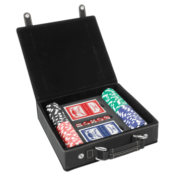 Black/Gold Laserable Leatherette 100 Chip Poker Set