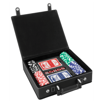Black/Silver Laserable Leatherette 100 Chip Poker Set